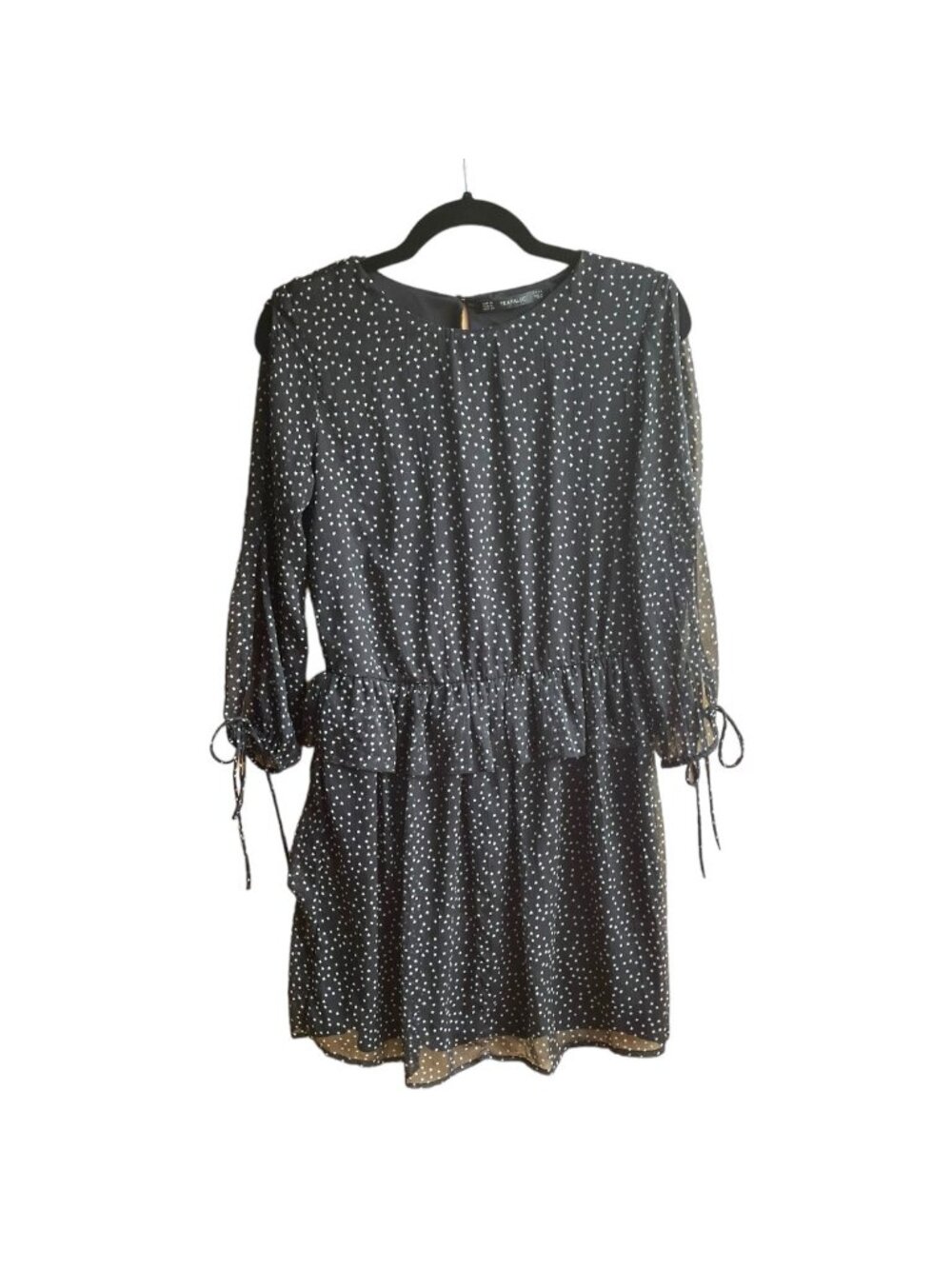 Zara Trafaluc Size M Black Star Print Ruffle Chiffon Long Sleeve Dress